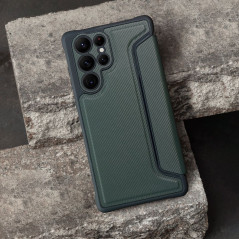 Peněženkové pouzdro Razor Book na Samsung Galaxy A22 5G Uhlíkové vlákno, Karbonový vzor  Tmavě zelený