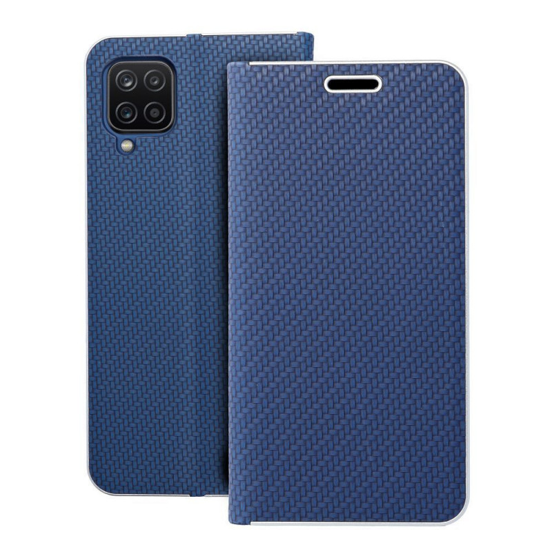 Peněženkové pouzdro LUNA Book Carbon na Samsung Galaxy A12 Uhlíkové vlákno, Elegantní  Modrý