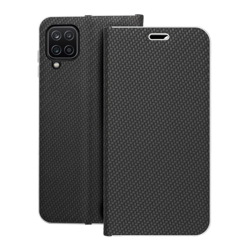 Peněženkové pouzdro LUNA Book Carbon na Samsung Galaxy A12 Uhlíkové vlákno, Elegantní  Černý