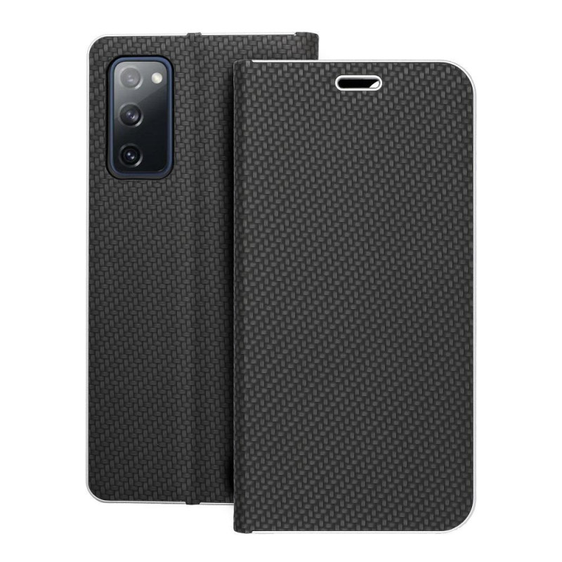 Peněženkové pouzdro LUNA Book Carbon na Samsung Galaxy S20 FE 5G 2022 Uhlíkové vlákno, Elegantní  Černý
