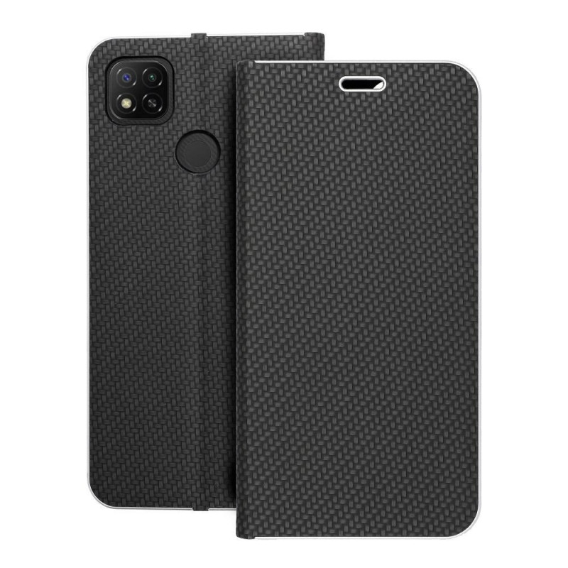 Peněženkové pouzdro LUNA Book Carbon na XIAOMI Redmi 9A Uhlíkové vlákno, Elegantní  Černý