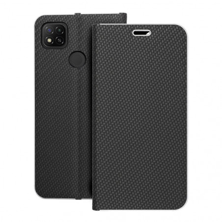 Peněženkové pouzdro LUNA Book Carbon na XIAOMI Redmi 9C NFC Uhlíkové vlákno, Elegantní  Černý