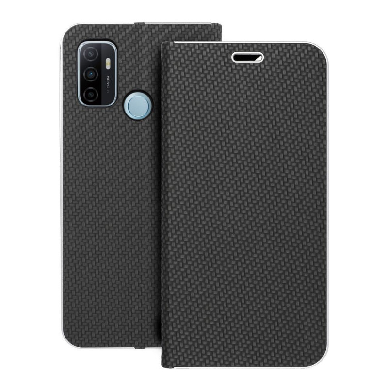Peněženkové pouzdro LUNA Book Carbon na Oppo A55 5G Uhlíkové vlákno, Elegantní  Černý