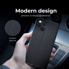 Peněženkové pouzdro LUNA Book Carbon na Apple iPhone 13 Pro Max Uhlíkové vlákno, Elegantní  Černý
