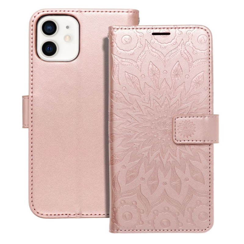 Peněženkové pouzdro MEZZO Book na Apple iPhone 12 Mandala  Růžovo-zlatý