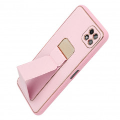 Kryt LEATHER Case Kickstand na Samsung Galaxy A22 5G Růžový