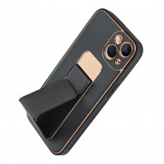Kryt LEATHER Case Kickstand na Apple iPhone 13 Černý