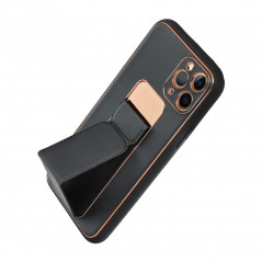Kryt LEATHER Case Kickstand na Apple iPhone 12 Pro Max Černý
