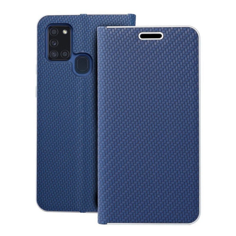 Peněženkové pouzdro LUNA Book Carbon na Samsung Galaxy A21s Uhlíkové vlákno, Elegantní  Modrý