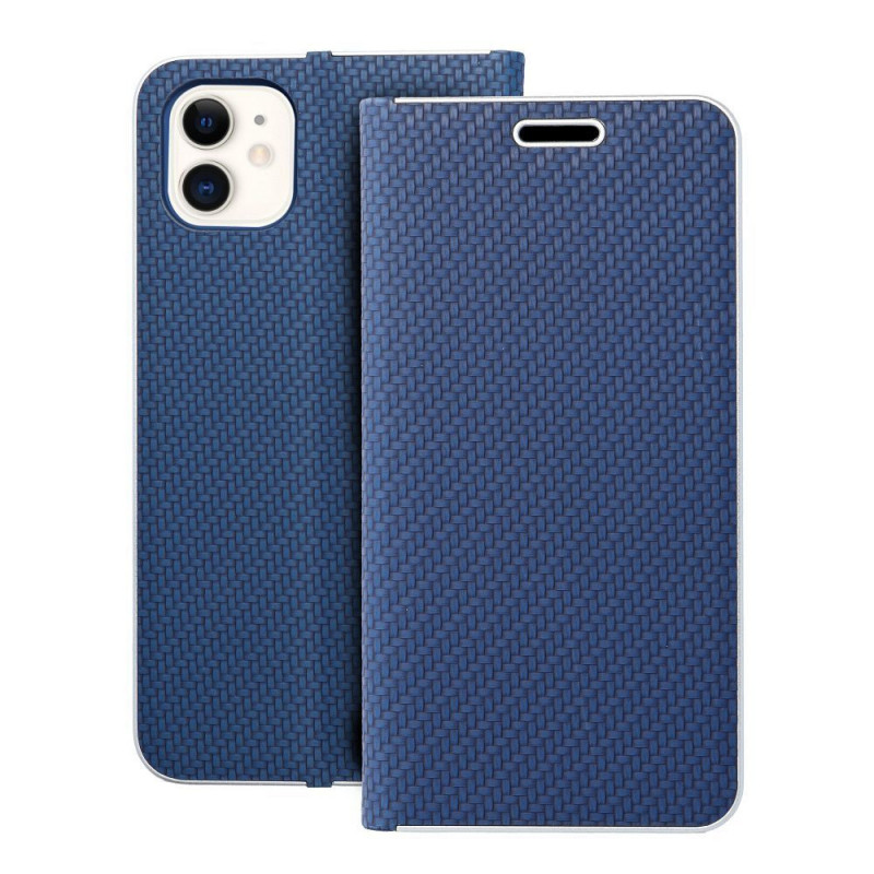 Peněženkové pouzdro LUNA Book Carbon na Apple iPhone 11 Uhlíkové vlákno, Elegantní  Modrý