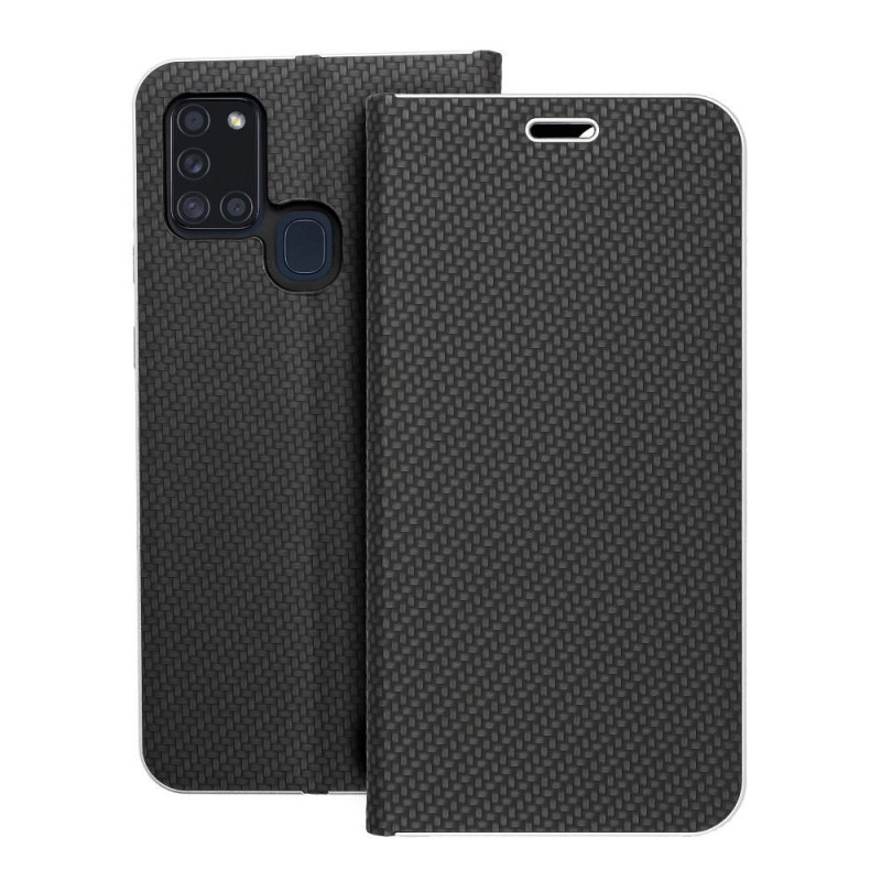 Peněženkové pouzdro LUNA Book Carbon na Samsung Galaxy A21s Uhlíkové vlákno, Elegantní  Černý