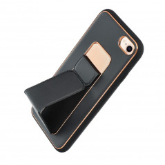 Kryt LEATHER Case Kickstand na Apple iPhone SE 2022 5G Černý