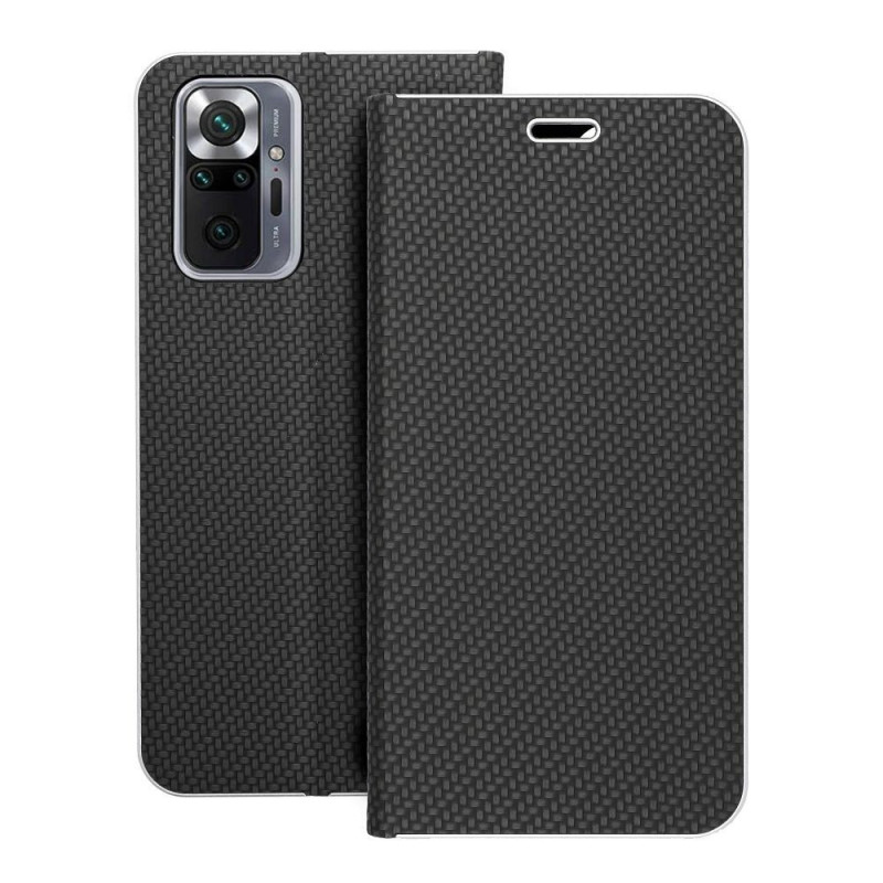 Peněženkové pouzdro LUNA Book Carbon na XIAOMI Redmi Note 10 Pro Max Uhlíkové vlákno, Elegantní  Černý