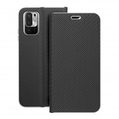 Peněženkové pouzdro LUNA Book Carbon na XIAOMI Redmi Note 10S Uhlíkové vlákno, Elegantní  Černý