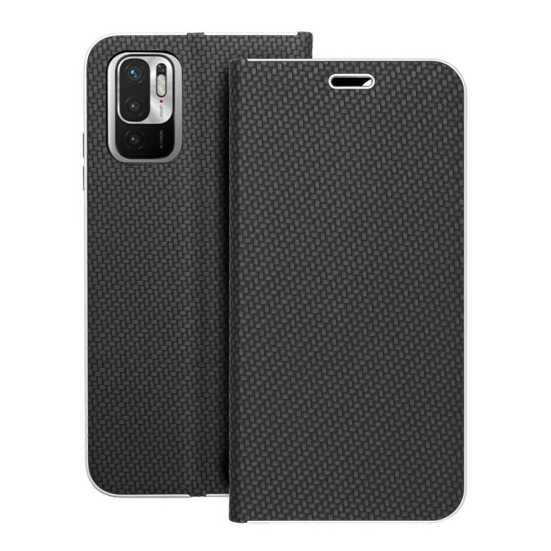 Peněženkové pouzdro LUNA Book Carbon na XIAOMI Redmi Note 10S Uhlíkové vlákno, Elegantní  Černý