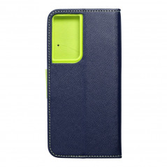Peněženkové pouzdro Fancy Book na Samsung Galaxy S21 Ultra 5G Námořnická modrá / Limetkovo zelený