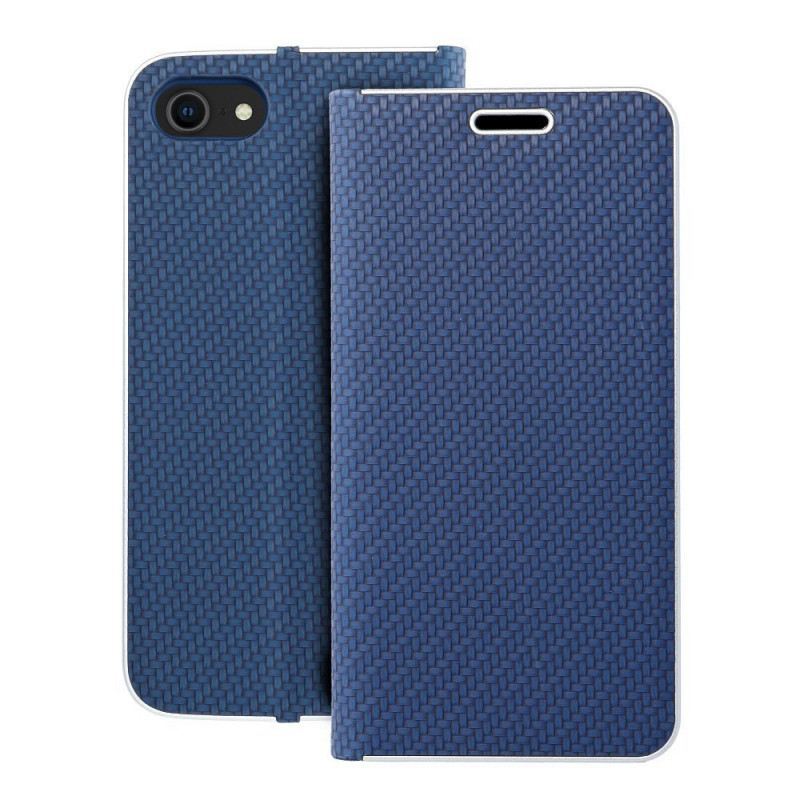 Peněženkové pouzdro LUNA Book Carbon na Apple iPhone 8 Uhlíkové vlákno, Elegantní  Modrý