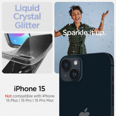 Kryt Spigen Liquid Crystal na Apple iPhone 15 Křišťálově čistý  Třpytivý krystal