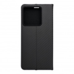 Peněženkové pouzdro LUNA Book Carbon na XIAOMI 13T Pro Uhlíkové vlákno, Elegantní  Černý