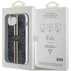 Kryt Guess 4G Gold Stripe na Apple iPhone 15 Plus Elegantní  Černý