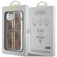 Kryt Guess 4G Gold Stripe na Apple iPhone 15 Elegantní  Hnědý