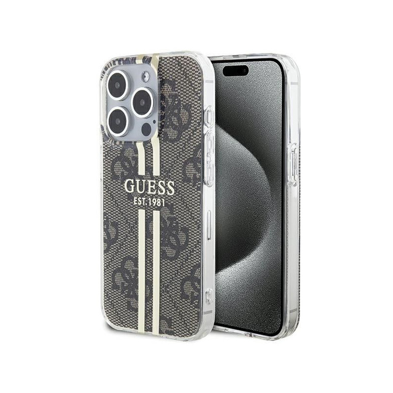Kryt Guess 4G Gold Stripe na Apple iPhone 15 Pro Max Elegantní  Hnědý