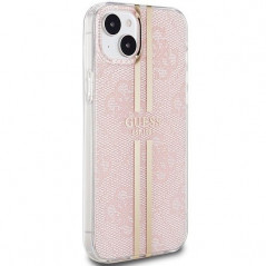 Kryt Guess 4G Gold Stripe na Apple iPhone 15 Plus Elegantní  Růžový