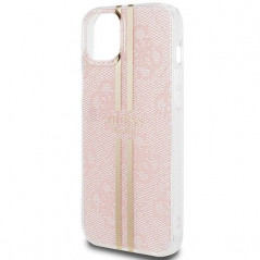Kryt Guess 4G Gold Stripe na Apple iPhone 15 Plus Elegantní  Růžový
