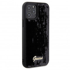 Kryt Guess Sequin Script Metal na Apple iPhone 12 Elegantní  Černý