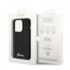 Kryt Guess Sequin Script Metal na Apple iPhone 14 Pro Elegantní  Černý