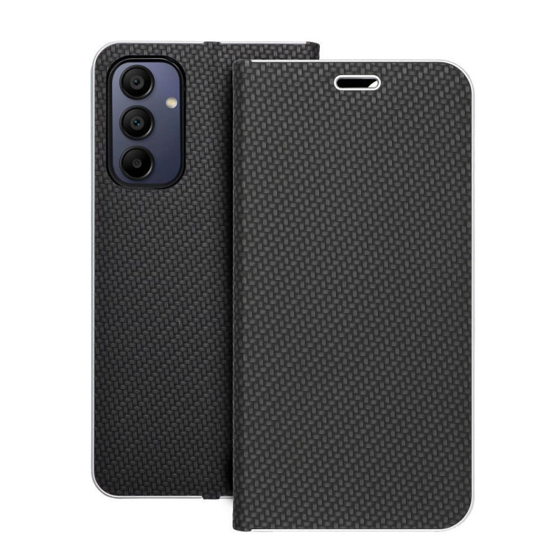Peněženkové pouzdro LUNA Book Carbon na Samsung Galaxy A15 LTE Uhlíkové vlákno, Elegantní  Černý