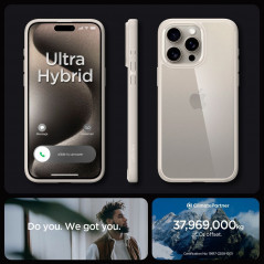 Kryt Spigen Ultra Hybrid na Apple iPhone 15 Pro Max Křišťálově čistý  Přírodní titanová