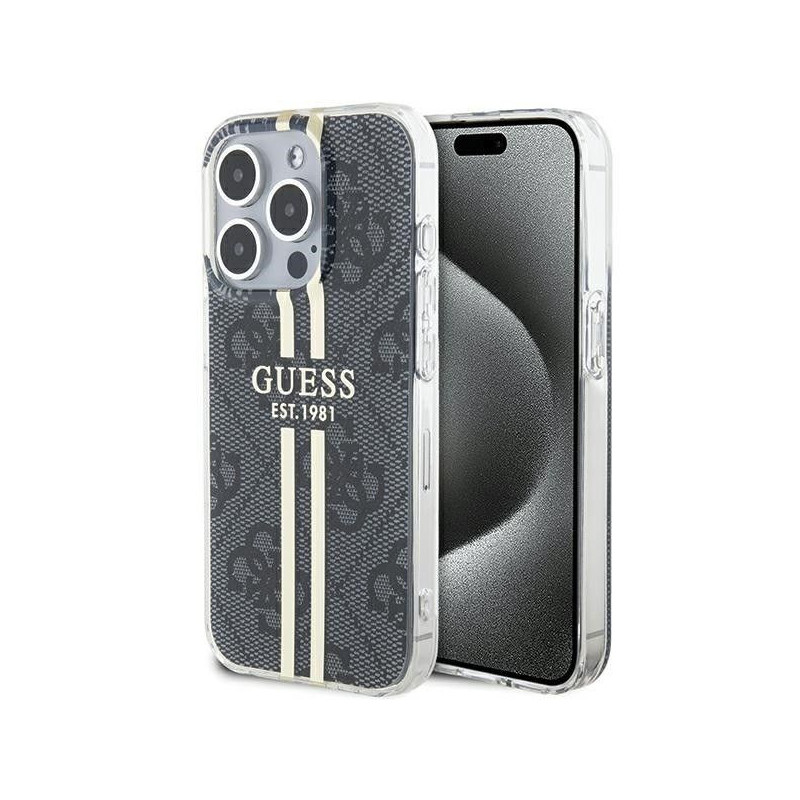 Kryt Guess 4G Gold Stripe na Apple iPhone 15 Pro Max Elegantní  Černý
