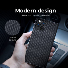 Peněženkové pouzdro LUNA Book Carbon na XIAOMI Redmi Note 13 Pro 4G Uhlíkové vlákno, Elegantní  Černý