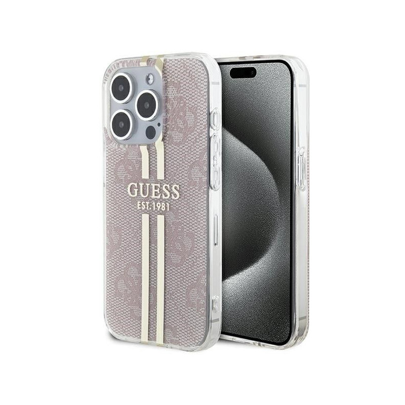 Kryt Guess 4G Gold Stripe na Apple iPhone 14 Pro Max Elegantní  Růžový