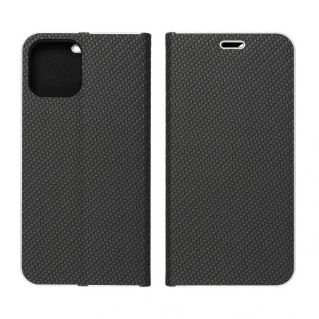 Peněženkové pouzdro LUNA Book Carbon na XIAOMI 14 Uhlíkové vlákno, Elegantní  Černý