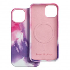Kryt Leather Mag Cover na Apple iPhone 14 Elegantní  MagSAFE  Fialová skvrna