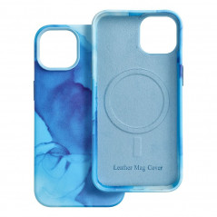 Kryt Leather Mag Cover na Apple iPhone 14 Elegantní  MagSAFE  Modrá skvrna