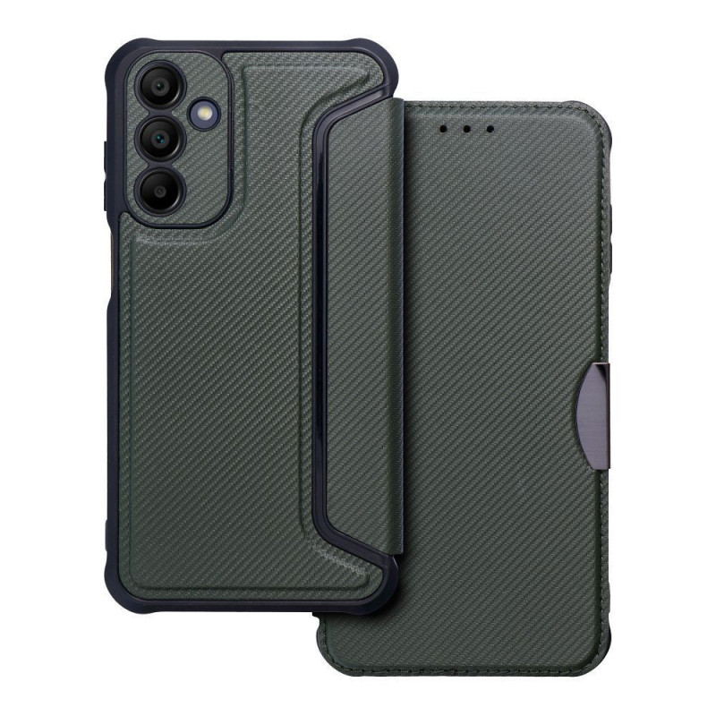 Peněženkové pouzdro Razor Book na Samsung Galaxy A15 LTE Uhlíkové vlákno, Karbonový vzor  Tmavě zelený