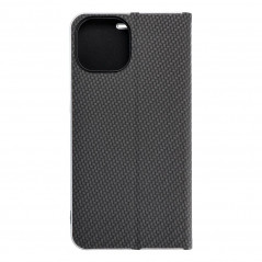 Peněženkové pouzdro LUNA Book Carbon na Apple iPhone 15 Uhlíkové vlákno, Elegantní  Černý