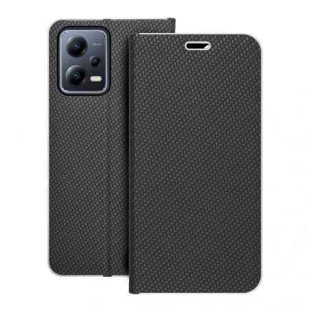 Peněženkové pouzdro LUNA Book Carbon na XIAOMI Redmi Note 12 5G Uhlíkové vlákno, Elegantní  Černý