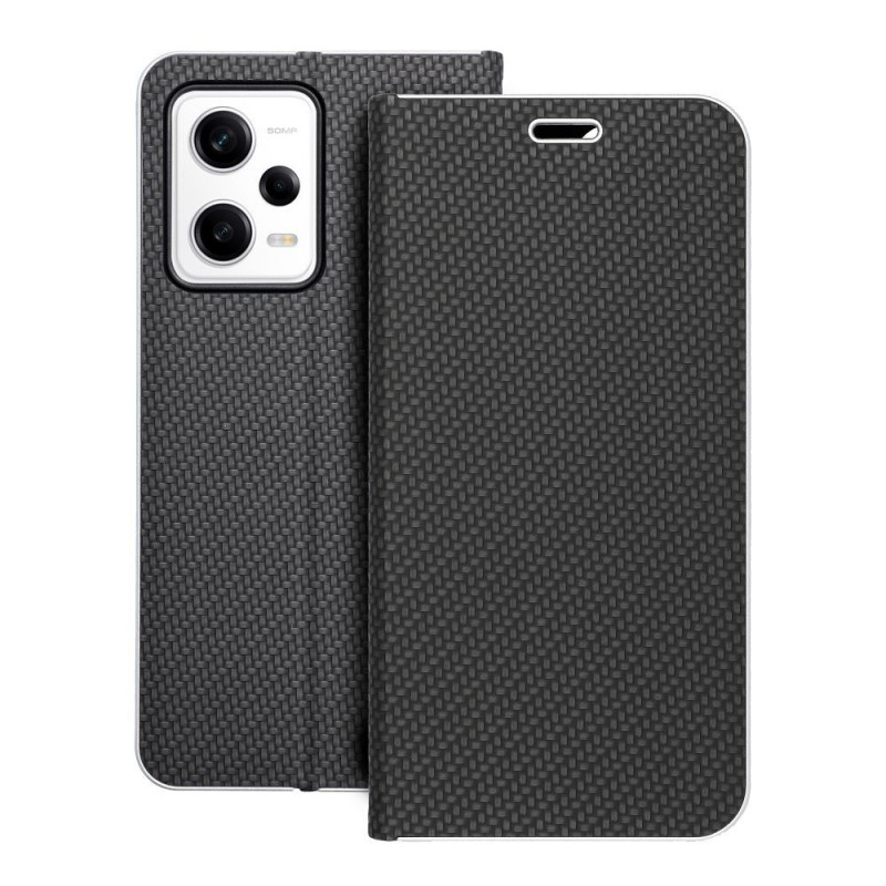 Peněženkové pouzdro LUNA Book Carbon na XIAOMI Redmi Note 12 Pro 5G Uhlíkové vlákno, Elegantní  Černý