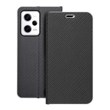 Peněženkové pouzdro LUNA Book Carbon na XIAOMI Redmi Note 12 Pro 5G Uhlíkové vlákno, Elegantní  Černý