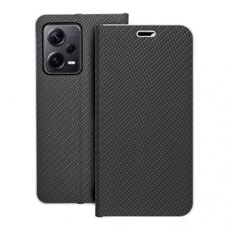 Peněženkové pouzdro LUNA Book Carbon na XIAOMI Redmi Note 12 Pro Plus 5G Uhlíkové vlákno, Elegantní  Černý