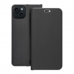 Peněženkové pouzdro LUNA Book Carbon na Apple iPhone 15 Plus Uhlíkové vlákno, Elegantní  Černý