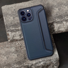 Peněženkové pouzdro Razor Book na Apple iPhone 15 Pro Uhlíkové vlákno, Karbonový vzor  Modrý