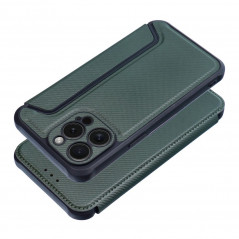 Peněženkové pouzdro Razor Book na Apple iPhone 15 Pro Max Uhlíkové vlákno, Karbonový vzor  Tmavě zelený