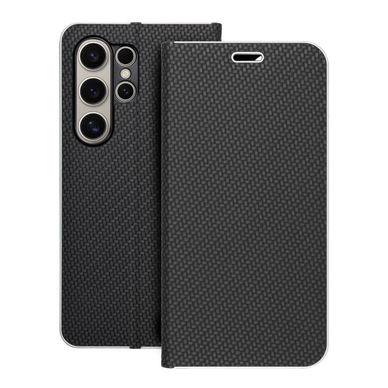 Peněženkové pouzdro LUNA Book Carbon na Samsung Galaxy S24 ULTRA Uhlíkové vlákno, Elegantní  Černý