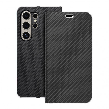 Peněženkové pouzdro LUNA Book Carbon na Samsung Galaxy S24 ULTRA Uhlíkové vlákno, Elegantní  Černý