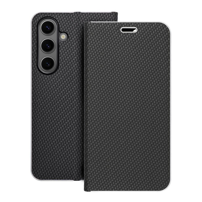 Peněženkové pouzdro LUNA Book Carbon na Samsung Galaxy S24 Uhlíkové vlákno, Elegantní  Černý